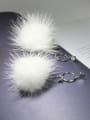 thumb Exaggerated White Fluffy Ball Tiny Star Hollow Round 925 Silver Drop Earrings 0