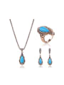 thumb Alloy Antique Gold Plated Fashion Water Drop shaped Artificial Stones Three Pieces Jewelry Set 0