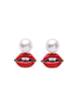 thumb Exaggeration Red Lips Pearl stud Earring 0