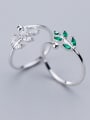 thumb 925 Sterling Silver With Platinum Plated Cute Leaf Free Size  Rings 1