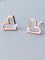 thumb Sterling silver hollow heart shaped single diamond earrings 0