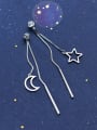 thumb 925 Sterling Silver With Asymmetry  Classic One-Star Moon Tassel  Earrings 2