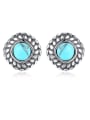 thumb 925 Sterling Silver With Turquoise Vintage Square Stud Earrings 0