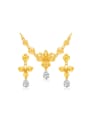 thumb Copper Alloy 24K Gold Plated Retro style Flower Zircon Two Pieces Jewelry Set 0