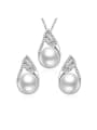 thumb Creative Artificial Pearl Feather Shaped Two Pieces Jewelry Set 0