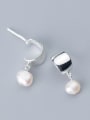 thumb 925 Sterling Silver With Artificial Pearl  Simplistic Round Drop Earrings 2