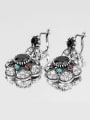 thumb Antique Silver Plated Black Resin stones Crystals Alloy Flowery Earrings 2