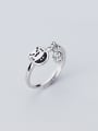 thumb 925 Sterling Silver With Platinum Plated Simplistic Cat Free Size  Rings 0