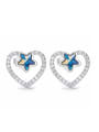 thumb Fashion Hollow Heart Little Star austrian Crystals 925 Silver Stud Earrings 0
