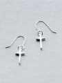 thumb S925 Silver Personality Simple Smooth Cross hook earring 0