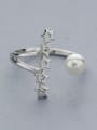 thumb Personalized Tiny Hollow Stars Artificial Pearl 925 Silver Opening Ring 2