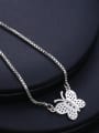 thumb Copper Alloy White Gold Plated Simple style Butterfly Zircon Necklace 2