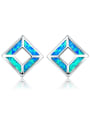thumb Copper inlay blue opal square personality stud earrings 1
