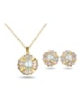 thumb Glittering 18K Gold Flower Artificial Pearl Two Pieces Jewelry Set 0