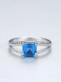 thumb Sterling silver micro-inlaid zircon blue square synthetic topaz ring 2