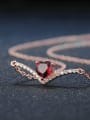 thumb Heart-shape Red Garnet Simple Women Clavicle Necklace 3