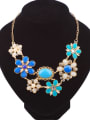 thumb Fashion Resin-sticking Flowers Rhinestones Gold Plated Necklace 2