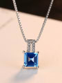 thumb Sterling silver micro-inlaid zircon blue square synthetic topaz necklace 0