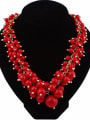 thumb Exaggerated Red Resin Beads Gold Plated Alloy Necklace 0