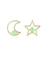 thumb 925 Sterling Silver With multicolor Opal Cute Stars moon asymmetry Stud Earrings 0