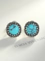 thumb 925 Sterling Silver With Turquoise Vintage  Round Stud Earrings 2