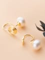 thumb 925 Sterling Silver With Artificial Pearl Simplistic Round Earless Ear Clip 1