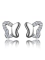 thumb Tiny 925 Sterling Silver Butterfly Shiny Zirconias Stud Earrings 0