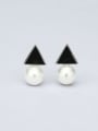 thumb Simple Little Black Triangle Shell Pearl 925 Silver Stud Earrings 0