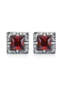 thumb Retro style Red Zircon Square 925 Silver Stud Earrings 0