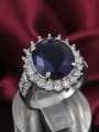 thumb Blue Oval Shaped Platinum Plated 4A Zircon Ring 1