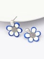 thumb Fashion Elegant Tiny Rhinestones Blue White Flower Alloy Stud Earrings 1