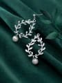 thumb 925 Sterling Silver With Platinum Plated Personality Leaf Drop Earrings 0