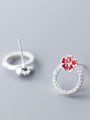 thumb 925 Sterling Silver With Silver Plated Simplistic Red Plum Blossom Stud Earrings 1
