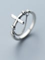 thumb 925 Sterling Silver With Chain Vintage Cross Band Rings 1