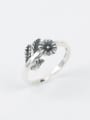 thumb Retro Flower Leaf Silver Opening Ring 0