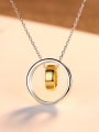 thumb 925 Sterling Silver With Simple glossy double circle Pendants necklace 2