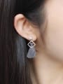 thumb Fashion Grey Tassels Hollow Square Silver Stud Earrings 1