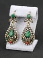 thumb Retro Ethnic style Green Resin stones White Crystals Alloy Drop Earrings 2