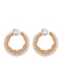 thumb Personalized White Imitation Pearls Gold Plated Round Earrings 0