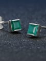 thumb Square-shape Small Stud Earrings with Agate 2
