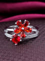 thumb Exquisite Red Flower Shaped 4A Zircon Platinum Plated Ring 2