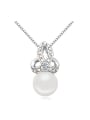 thumb Simple Imitation Pearl Crystals-studded Flowery Alloy Necklace 0