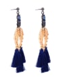 thumb Elegant Blue Tassel Women Long Drop Earrings 3