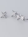 thumb 925 Sterling Silver With Platinum Plated Fashion Asymmetry Snowflake Stud Earrings 1