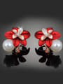 thumb Fashion Red Flower Artificial Pearl Alloy Stud Earrings 0