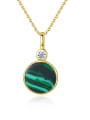 thumb Sterling Silver Plated 18K-gold Round Malachite Necklace 0