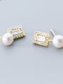 thumb Simple cubic zircons of pure silver and imitation pearl earrings 0