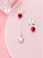 thumb 925 Sterling Silver With Platinum Plated Cute Asymmetry Snowflake  Stud Earrings 2