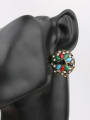 thumb Ethnic style Colorful Resin stones Round Flower Alloy Earrings 1