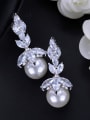 thumb Leaves-shape Shell Pearls Shining Zircons Two Pieces Jewelry Set 4